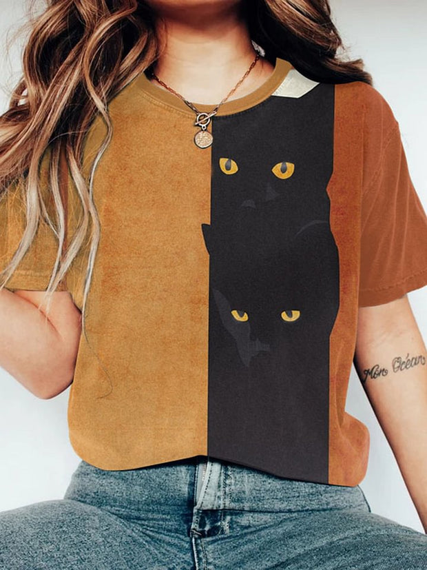 Abstract Black Cat Painting Art T-Shirt