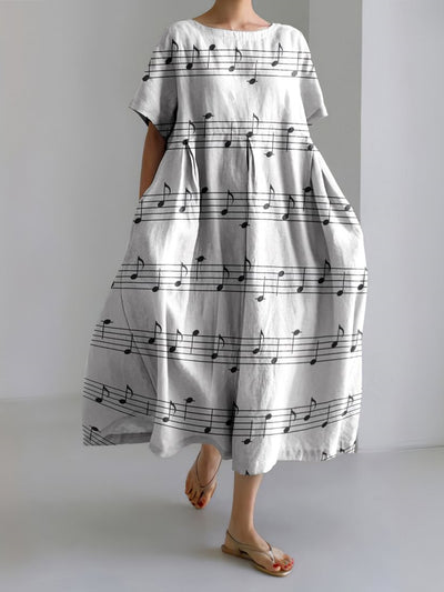Abstract Musical Staff Print Loose Midi Dress