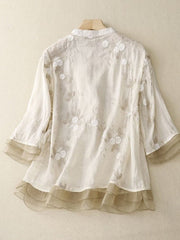 Art Retro Embroidery 3/4 Sleeve Patchwork Shirt