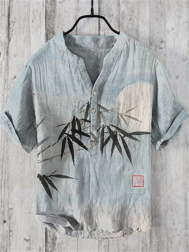 Bamboo & Moon Japanese Art Linen Blend Shirt