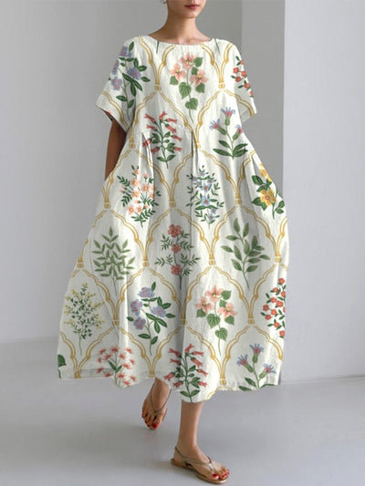 Bohemian Floral Pattern Linen Blend Dress