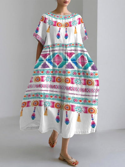 Bohemian Holiday Style Linen Blend Dress