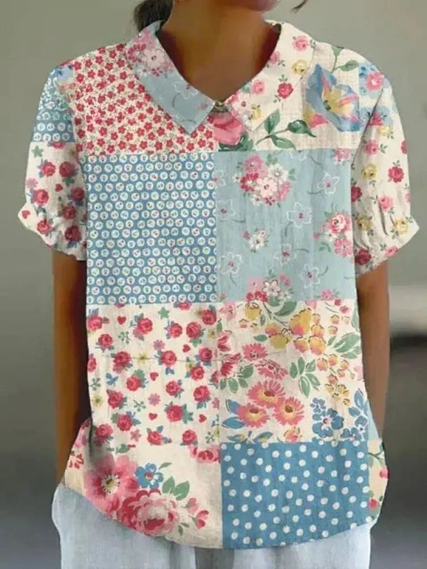 Breezy Floral Print Blue Short Sleeve Top