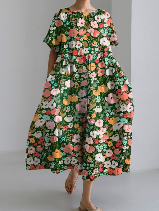 Casual Pastoral Floral Loose Short-sleeved Dress