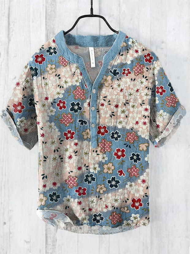 Cherry Blossom Japanese Art Cozy Cotton Linen Shirt