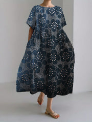 Cherry Blossom Japanese Pattern Linen Blend Maxi Dress