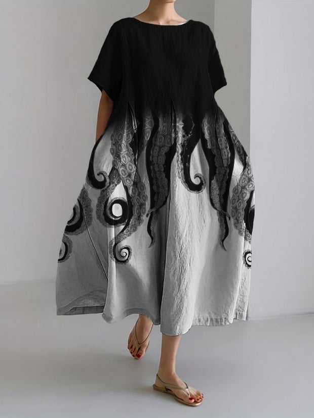 Classy Evil Tentacles Contrast Color Linen Blend Maxi Dress