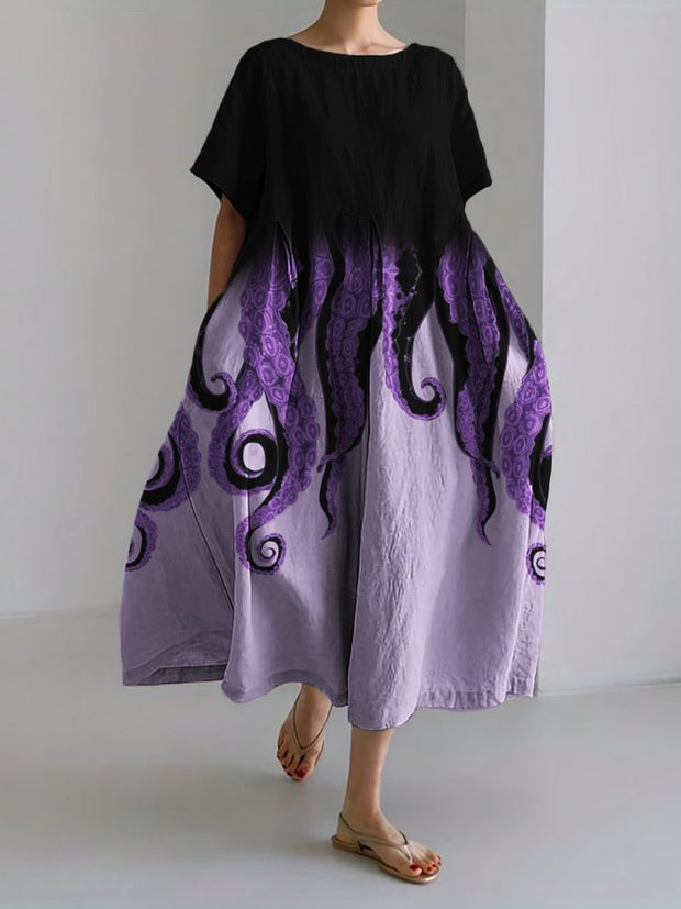 Classy Evil Tentacles Contrast Color Linen Blend Maxi Dress