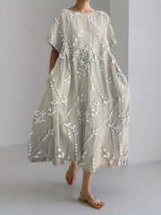 Classy Floral Lace Embroidered Linen Blend Maxi Dress