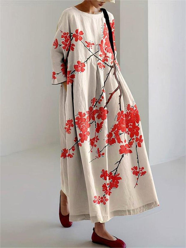 Cozy Floral Linen Blend Comfy Maxi Dress