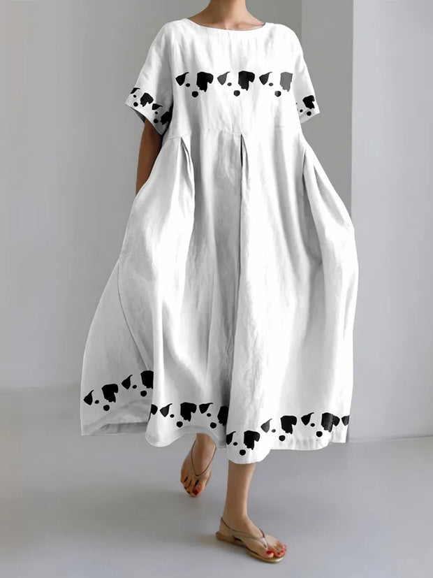 Cute Dog Print Crew Neck Short Sleeve Midi Dress