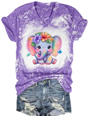 Babe Elephant Tie Dye V Neck T-shirt