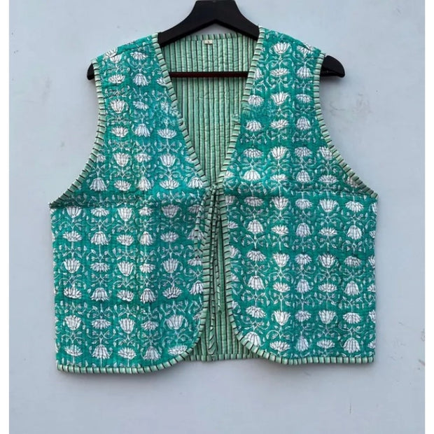 Cotton Women's Quilted Jacket Block Printed Boho Style Quilted Handmade Jackets