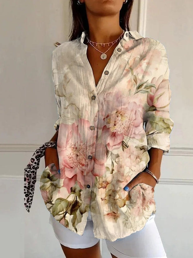 Retro Chic Floral Print Casual Long Sleeve Shirt