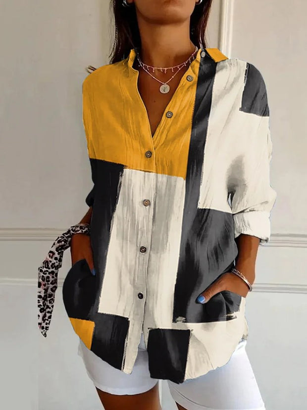 Vintage Color Block Art Print Long Sleeve Shirt