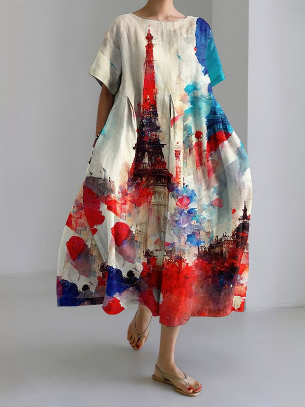 Eiffel Tower Art Print Loose Midi Dress