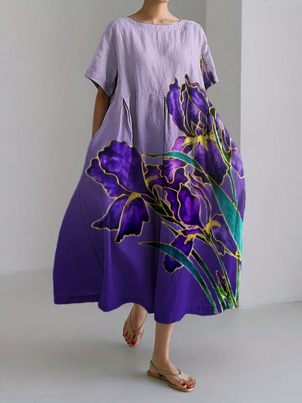 Elegant Iris Ombre Flowy Linen Blend Maxi Dress