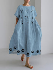 Emoji Puppy Art Print Linen Blend Maxi Dress