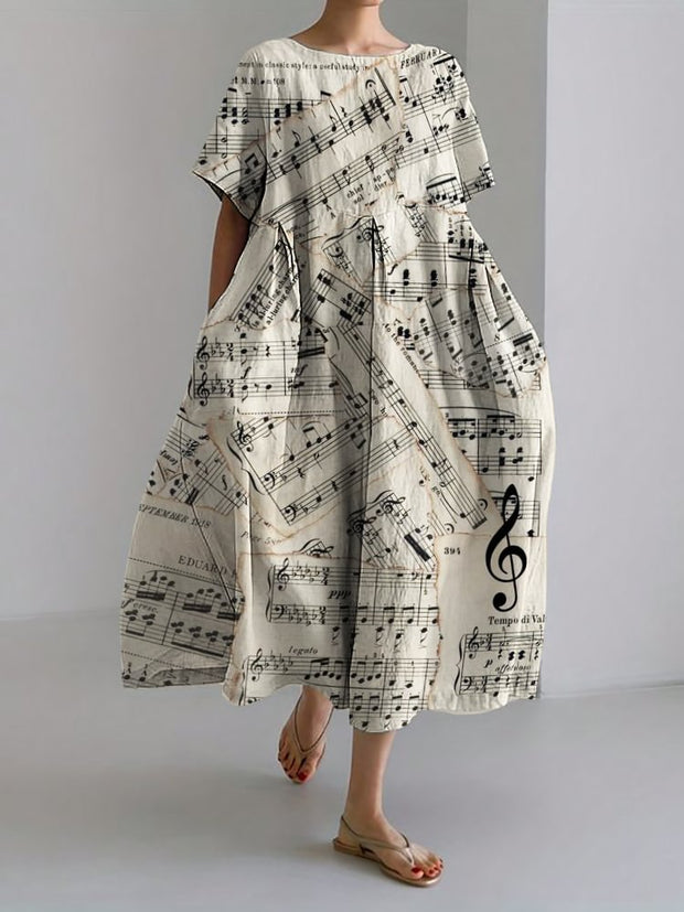 Faded Sheet Music Treble Clef Linen Blend Maxi Dress