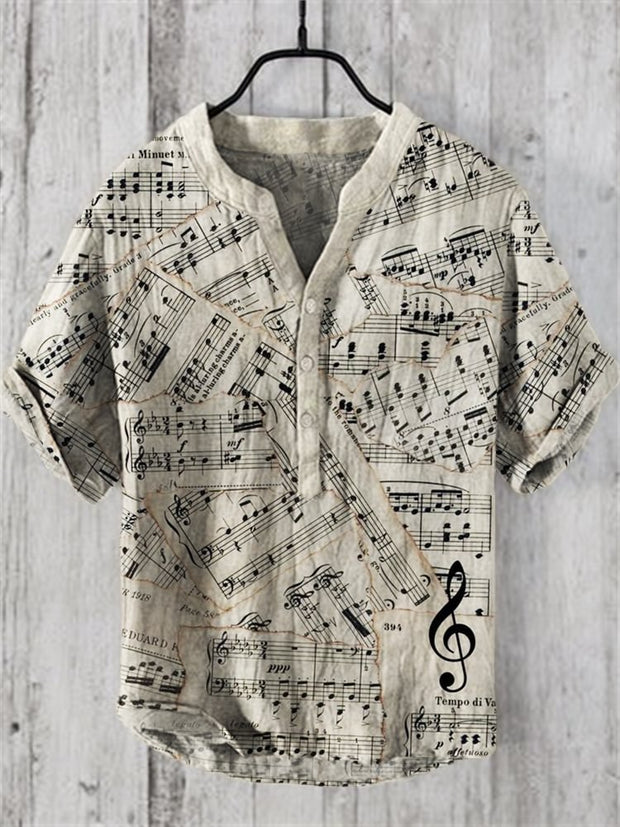 Faded Sheet Music Treble Clef Linen Blend Shirt