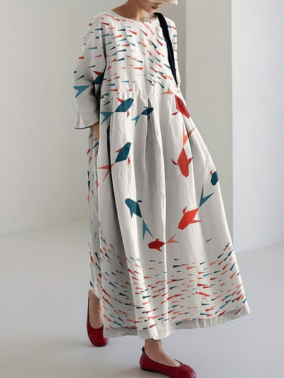 Fish Printed Loose Midi Dress