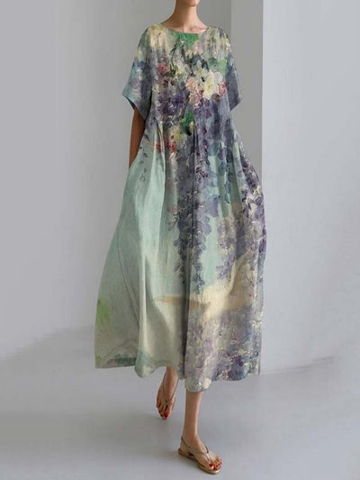 Floral Print Crew Neck Short Sleeve Casual Midi Dress