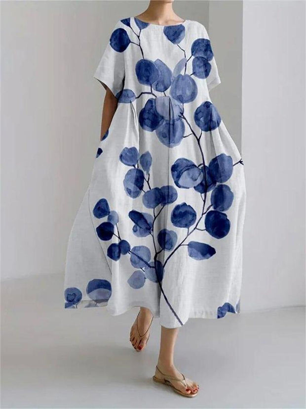 Floral Print Round Neck Loose Midi Dress