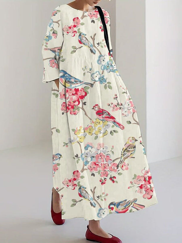 Floral & Bird Print Maxi Dress