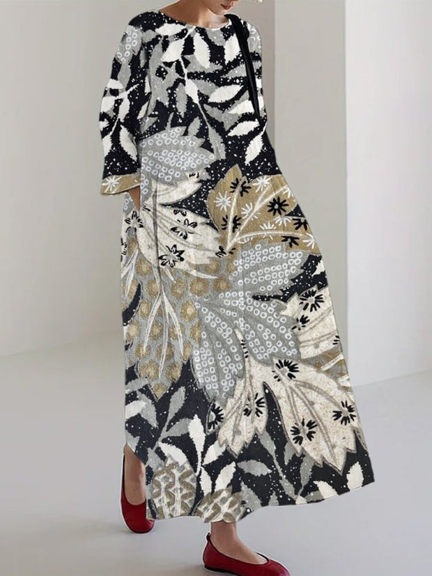 Flower Japanese Art Linen Blend Maxi Dress
