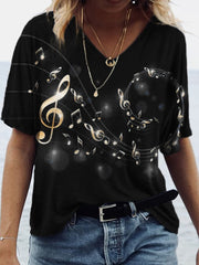 Glowing Gold Music Notes V Neck T Shirt