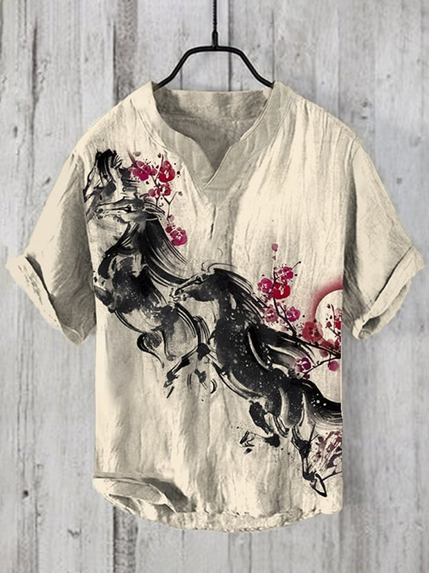 Horse Japanese Art Linen Blend Shirt