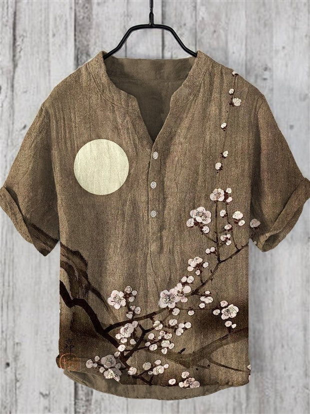 Ink Plum & Moon Print Vintage Linen Shirt