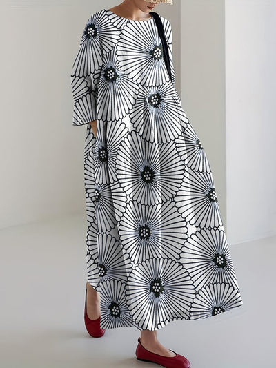 Japanese Art Print Loose Casual Midi Dress