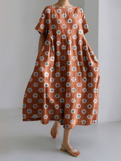 Japanese Art Print Short Sleeve Loose Midi Dress