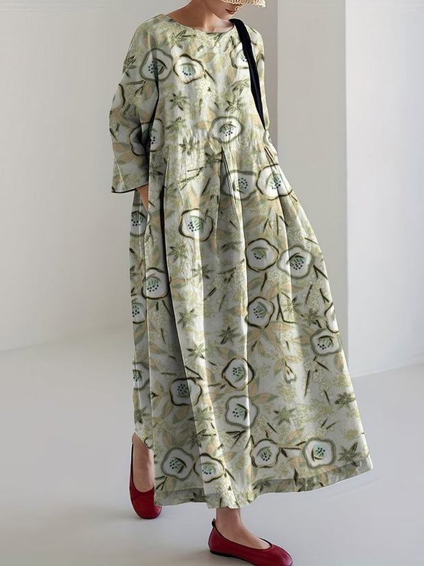 Japanese Art Sakura Print Midi Dress