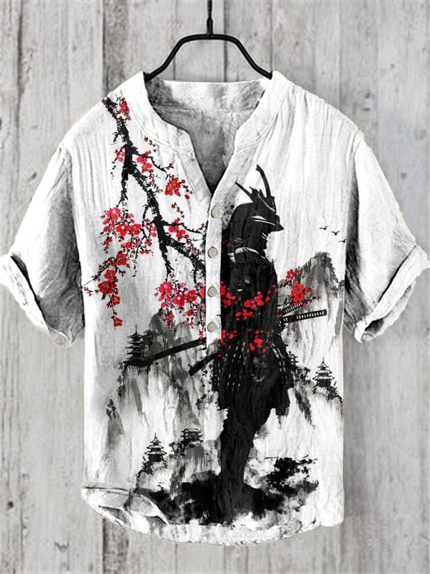 Japanese Art Warrior See The Mountain Linen Blend Shirt