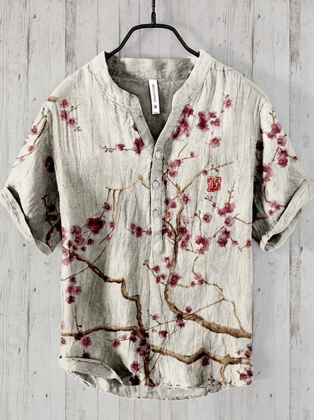 Japanese Cherry Blossom Art Linen Blend Shirt