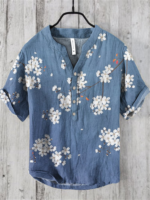 Japanese Cherry Blossoms Art Linen Blend Shirt