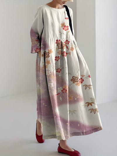 Japanese Cherry Blossoms Art Print Loose Casual Midi Dress