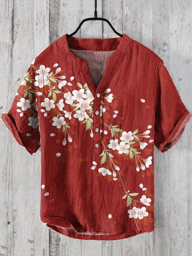 Japanese Flowers Art Linen Blend Shirt