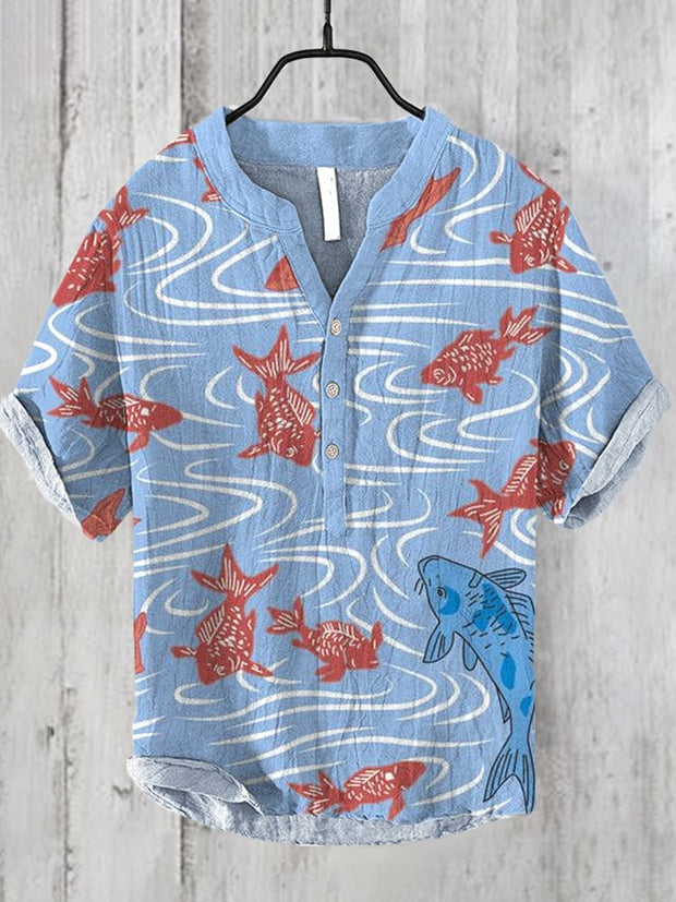 Japanese Goldfish Art Linen Blend Cozy Shirt