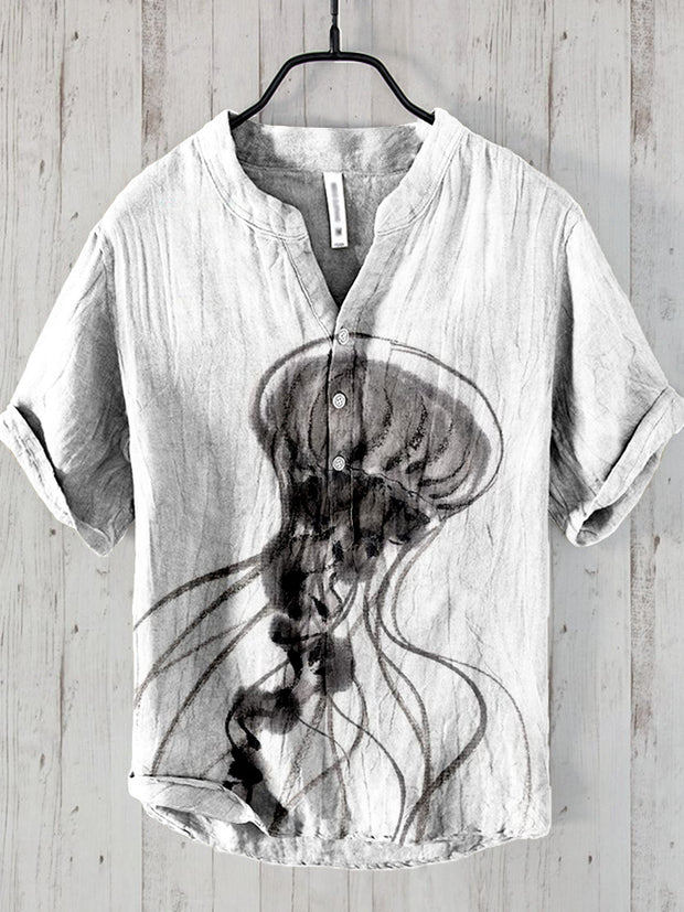 Jellyfish Ink Painting Art Linen Blend Cozy Shirt