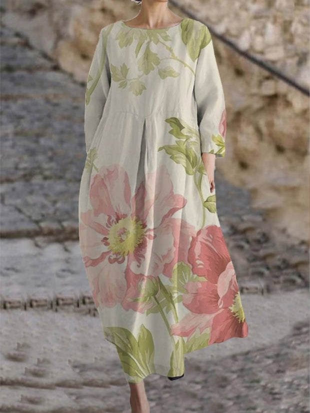 Ladies Botanical Floral Design Casual Loose Dress