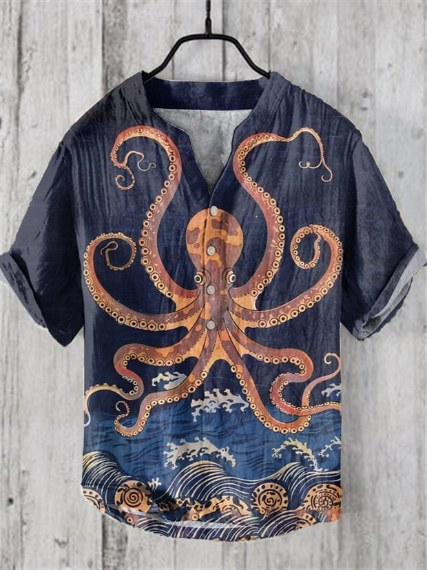 Men's Japanese Octopus Art Printed Casual Shirt