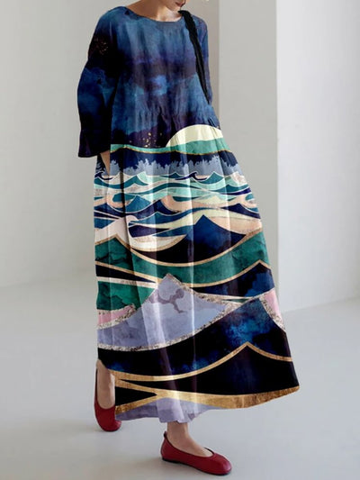 Moonlit Ocean Art Linen Blend Cozy Maxi Dress