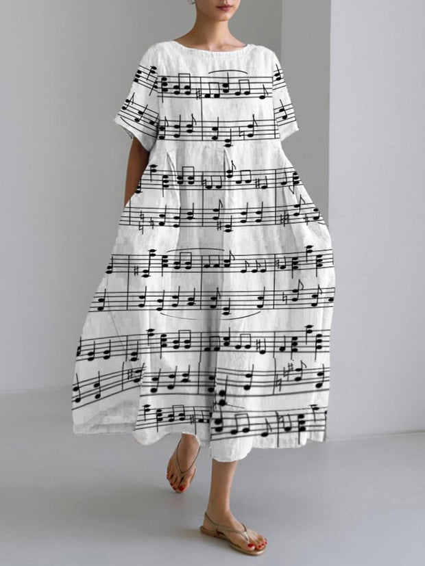 Music Score Art Linen Blend Maxi Dress