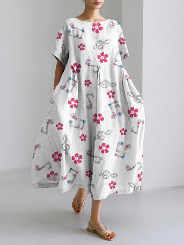 Music & Floral Art Linen Blend Maxi Dress