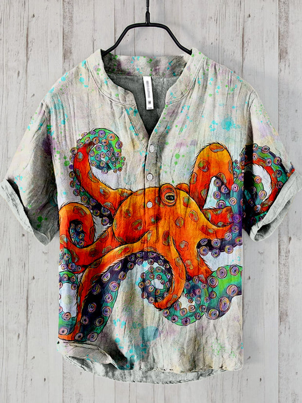 Ocean Octopus Art Linen Blend Cozy Shirt