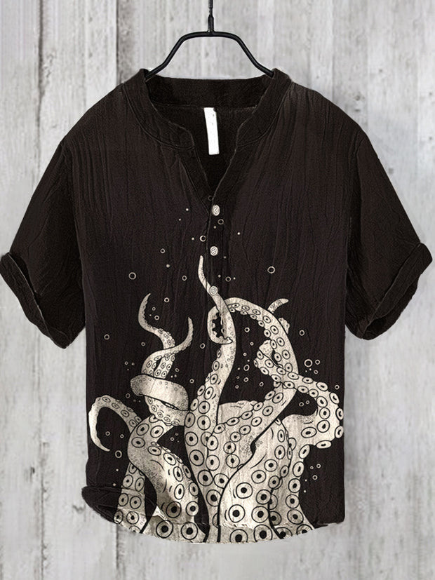 Ocean Octopus Japanese Art Linen Blend Shirt