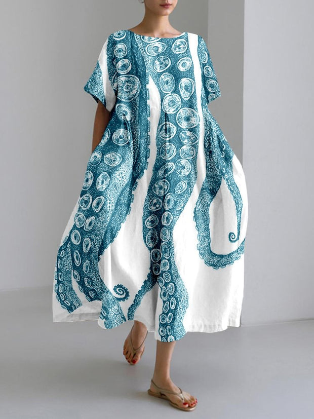 Octopus Tentacles Art Linen Blend Cozy Maxi Dress